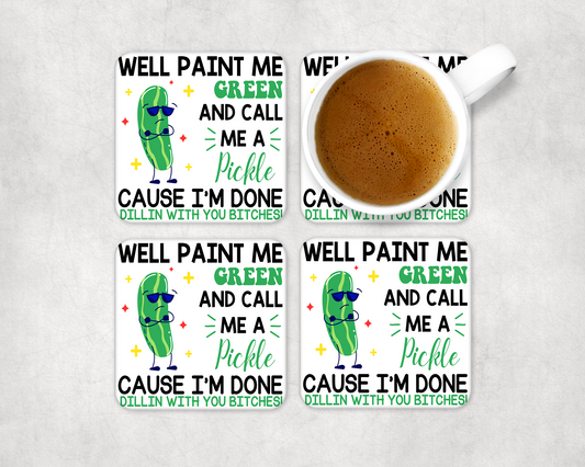 Set Of 4 Coasters Cool Pickle – Absorbent Coaster with Non-Slip Backing