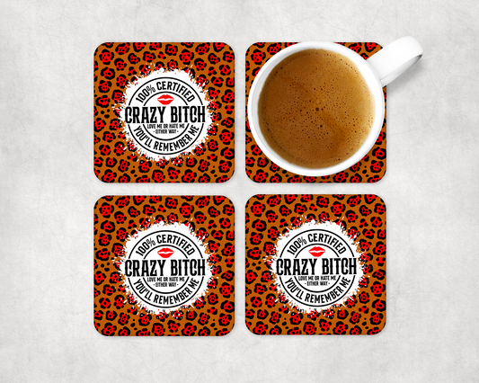 Set Of 4 Coasters With Certified Crazy – Absorbent Coaster with Non-Slip Backing