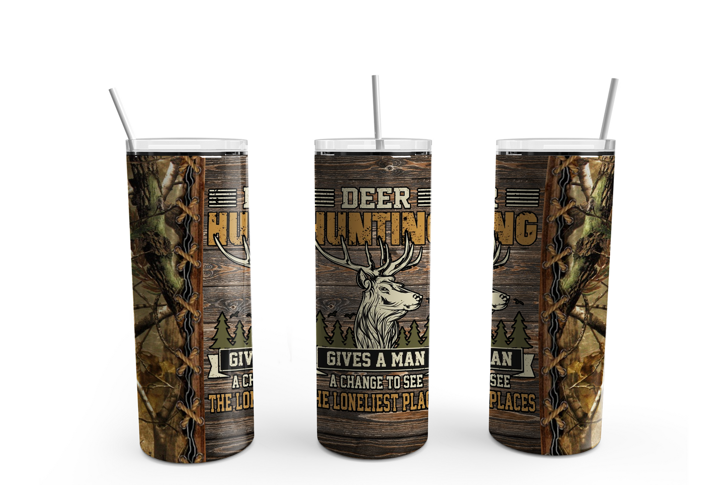 Deer Hunter 20oz Skinny Tumbler – Insulated Stainless Steel with Straws & Brush