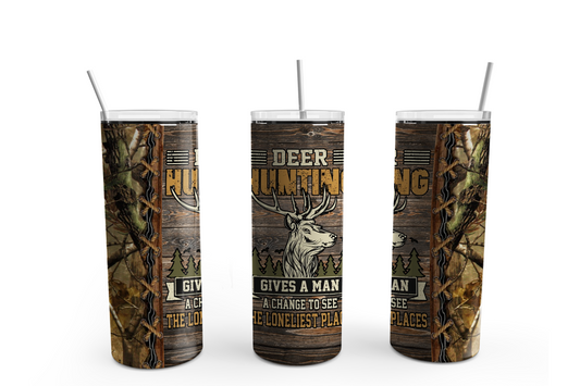 Deer Hunter 20oz Skinny Tumbler – Insulated Stainless Steel with Straws & Brush