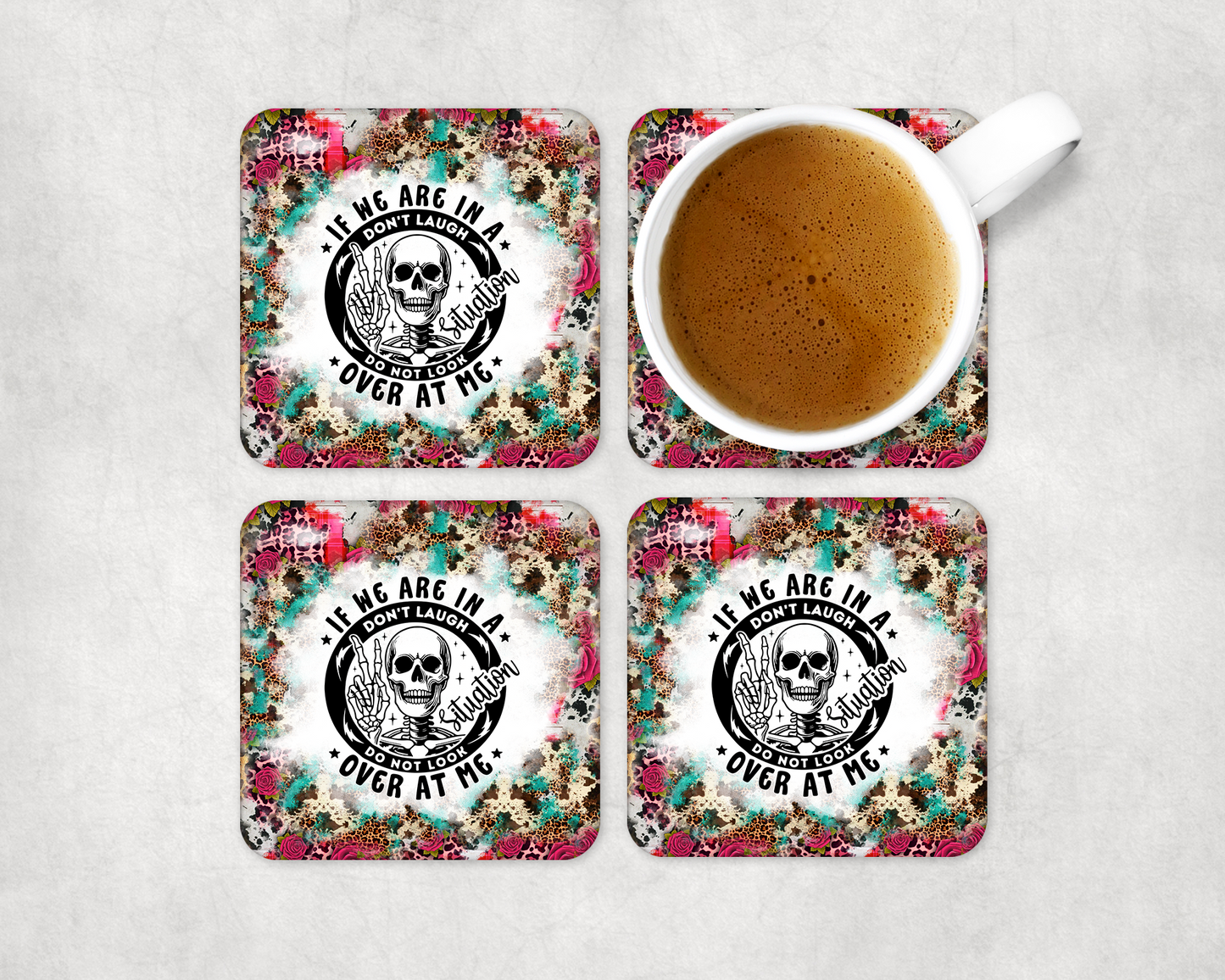 Set Of 4 Coasters Don'T Laugh – Absorbent Coaster with Non-Slip Backing