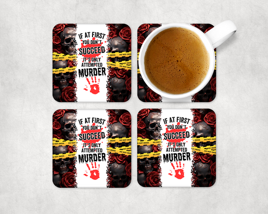 Set Of 4 Coasters With Success Quote – Absorbent Coaster with Non-Slip Backing