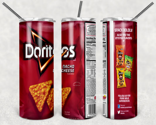 Doritos Nacho Cheese 20oz Skinny Tumbler – Insulated Stainless Steel with Straws & Brush