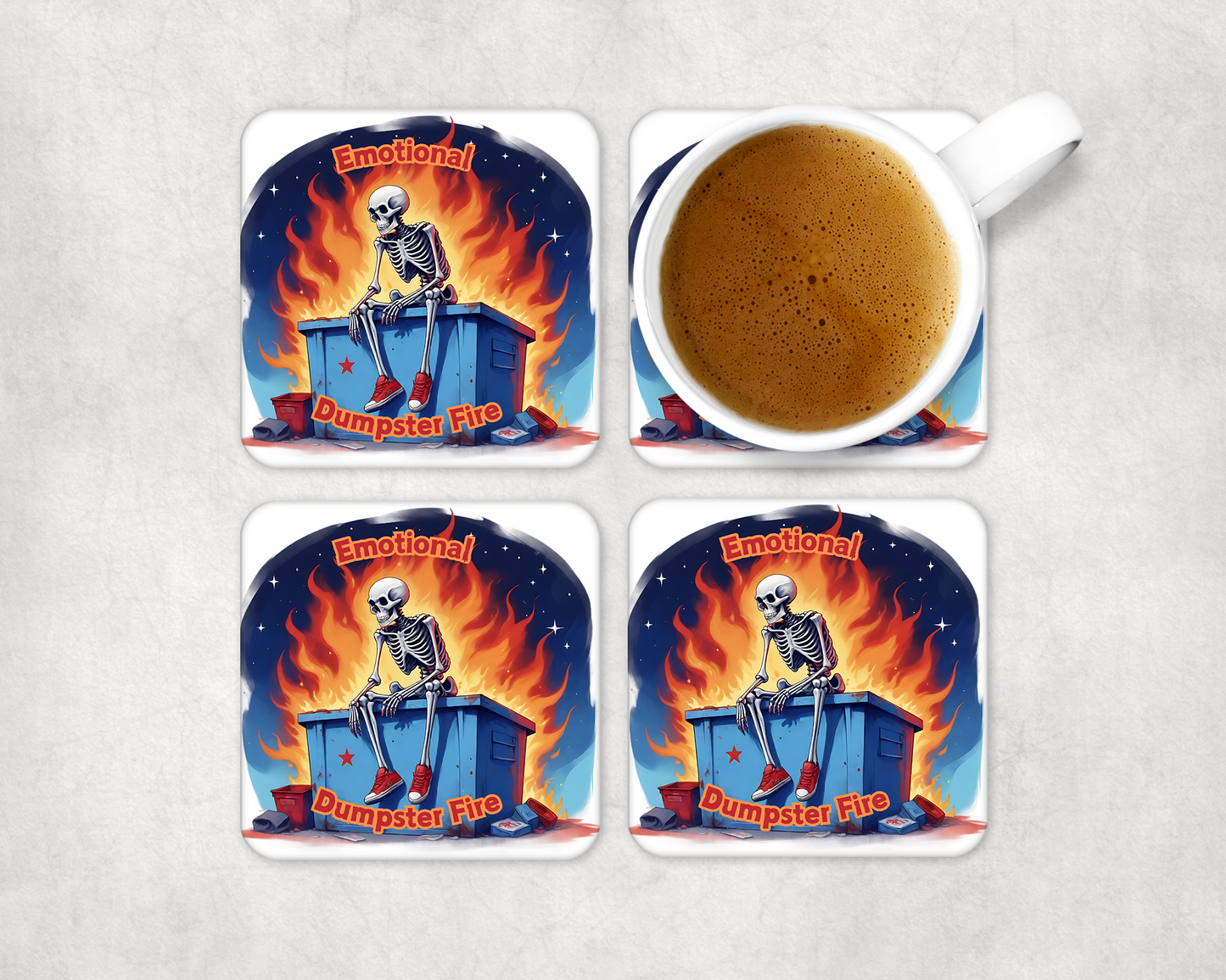 Set Of 4 Coasters With Emotional Fire – Absorbent Coaster with Non-Slip Backing