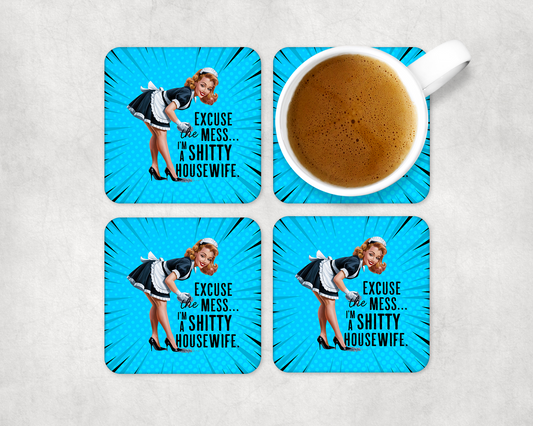 Set Of 4 Coasters  Excuse The Mess – Absorbent Coaster with Non-Slip Backing