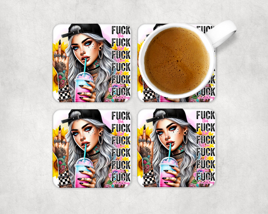 Set Of 4 Coasters With F*Ck It All – Absorbent Coaster with Non-Slip Backing