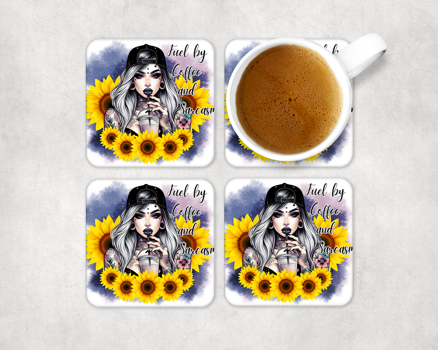 Set Of 4 Coasters Fueled By – Absorbent Coaster with Non-Slip Backing