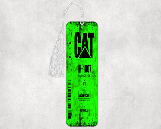 Neon Green Grunge Style Cat Oil Filter Bookmarker – Durable Laminated Bookmark