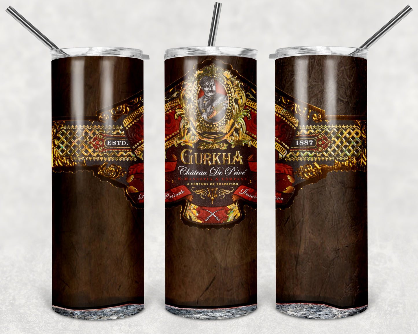 Gurkha Cigar 20oz Skinny Tumbler – Insulated Stainless Steel with Straws & Brush