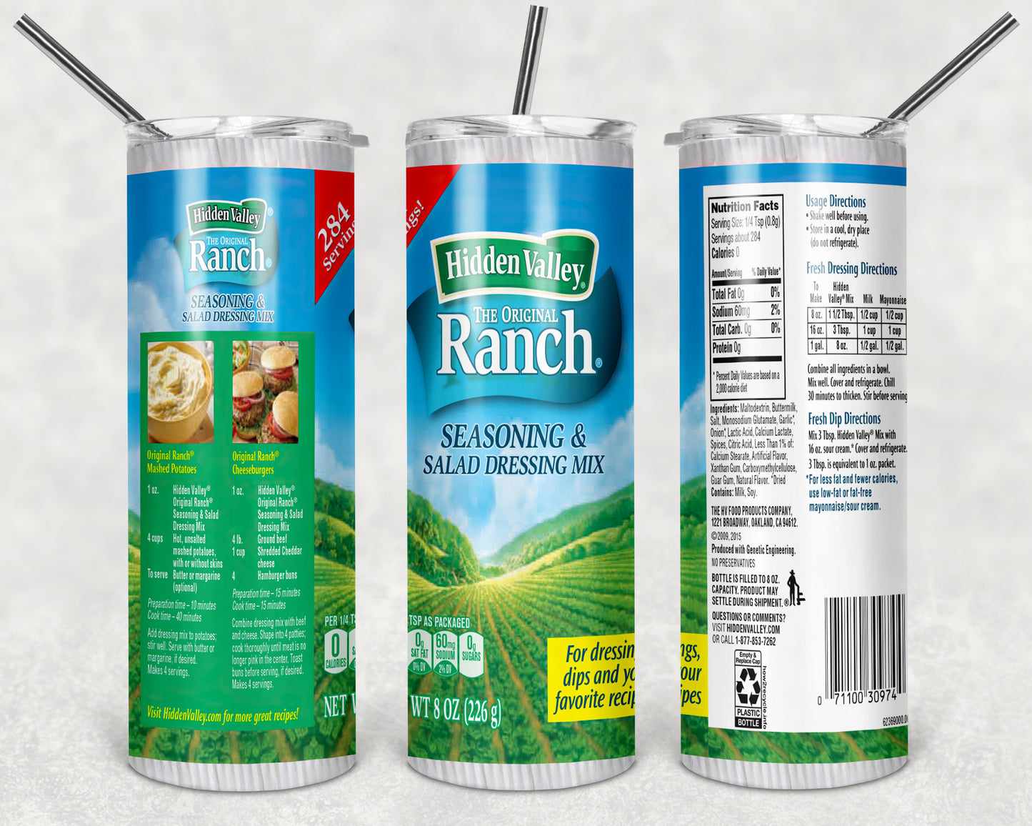 Hidden Valley Ranch 20oz Skinny Tumbler – Insulated Stainless Steel with Straws & Brush