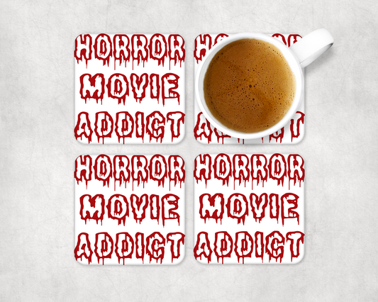 Set Of 4 Coasters With Horror Addict – Absorbent Coaster with Non-Slip Backing