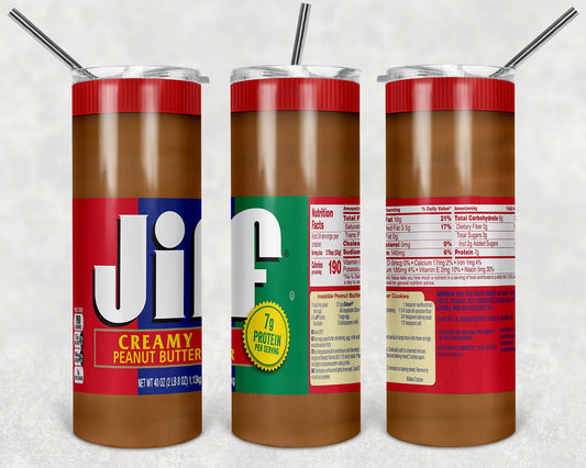 Jif Peanutbutter 20oz Skinny Tumbler – Insulated Stainless Steel with Straws & Brush