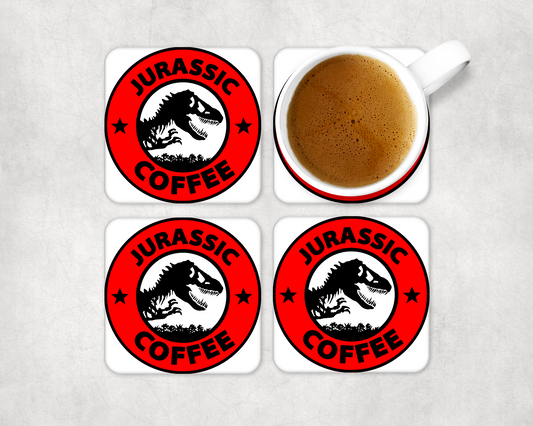 Set Of 4 Coasters Jurassic Coffee – Absorbent Coaster with Non-Slip Backing
