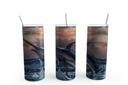 Marlin 20oz Skinny Tumbler – Insulated Stainless Steel with Straws & Brush