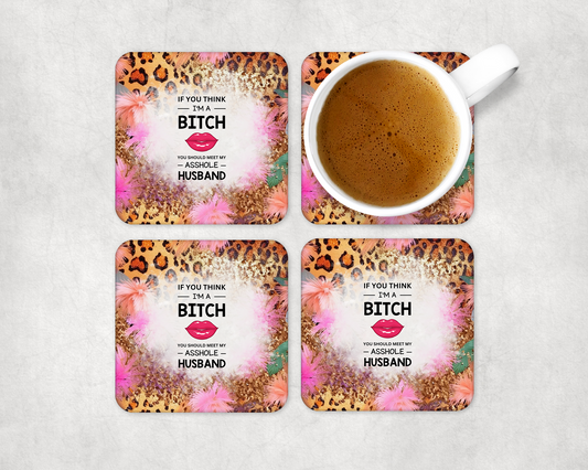 Set Of 4 Coasters Meet The Husband – Absorbent Coaster with Non-Slip Backing