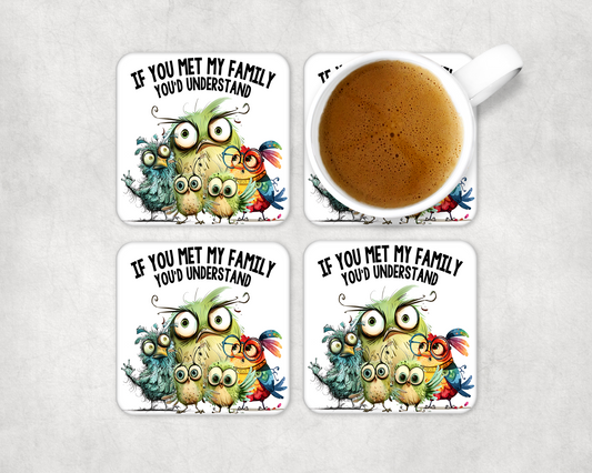 Set Of 4 Coasters Meet The Family – Absorbent Coaster with Non-Slip Backing