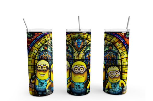 The Minions In Stain Glass 20oz Skinny Tumbler – Insulated Stainless Steel with Straws & Brush