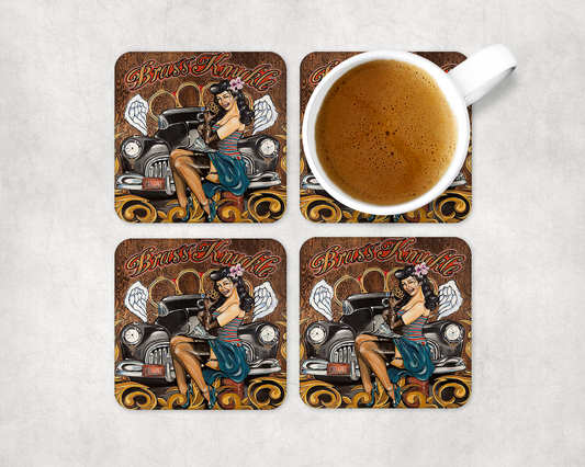 Set Of 4 Coasters With Pin Up Art – Absorbent Coaster with Non-Slip Backing
