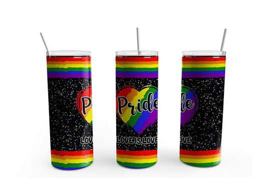 Rainbow Heart Pride 20oz Skinny Tumbler – Insulated Stainless Steel with Straws & Brush
