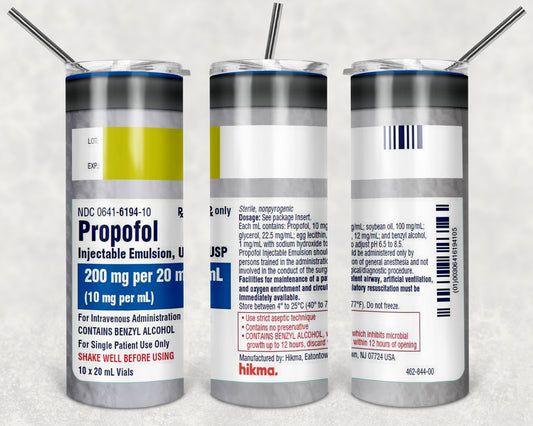 Propofol Scrip. 20oz Skinny Tumbler – Insulated Stainless Steel with Straws & Brush