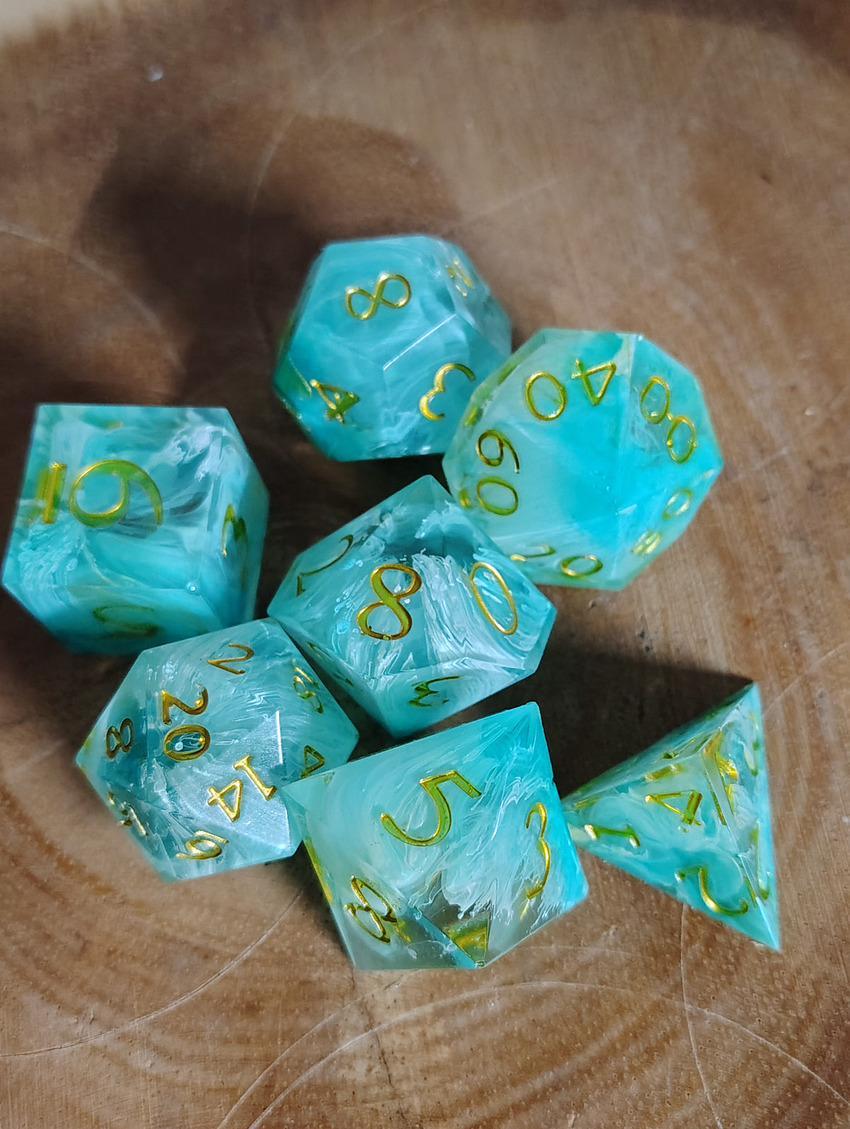 Teal & Gold Handmade Resin Dice Set