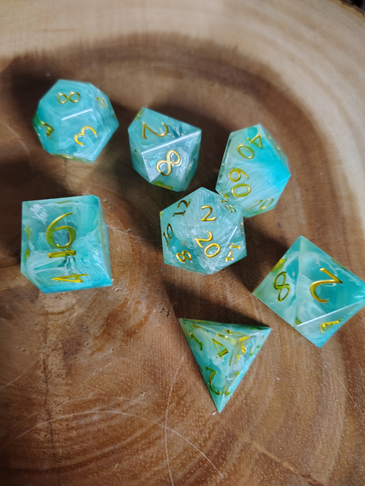 Teal & Gold Handmade Resin Dice Set