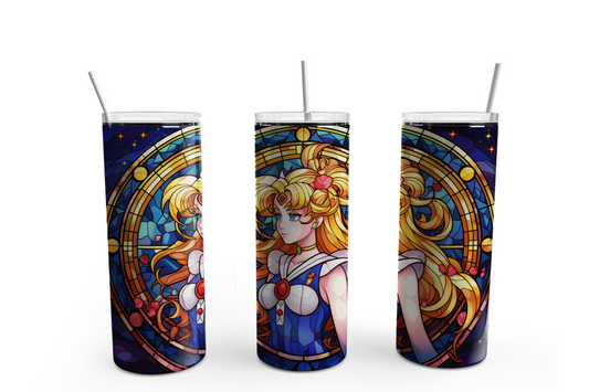 Sailor Moon In Stain Glass 20oz Skinny Tumbler – Insulated Stainless Steel with Straws & Brush