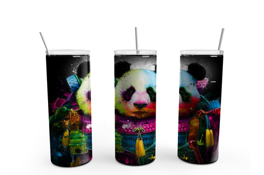 Samuri Panda 20oz Skinny Tumbler – Insulated Stainless Steel with Straws & Brush