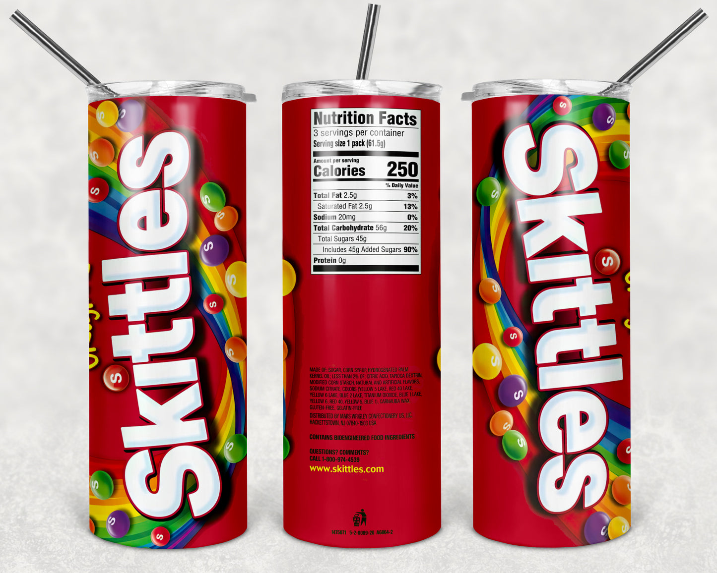 Skittles Original 20oz Skinny Tumbler – Insulated Stainless Steel with Straws & Brush
