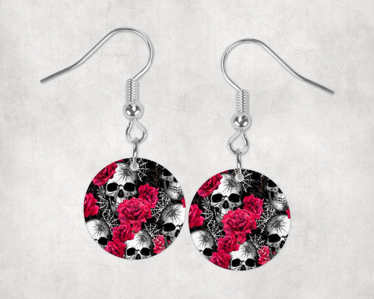 Skull And Flowers Earrings – Lightweight Hypoallergenic Earrings