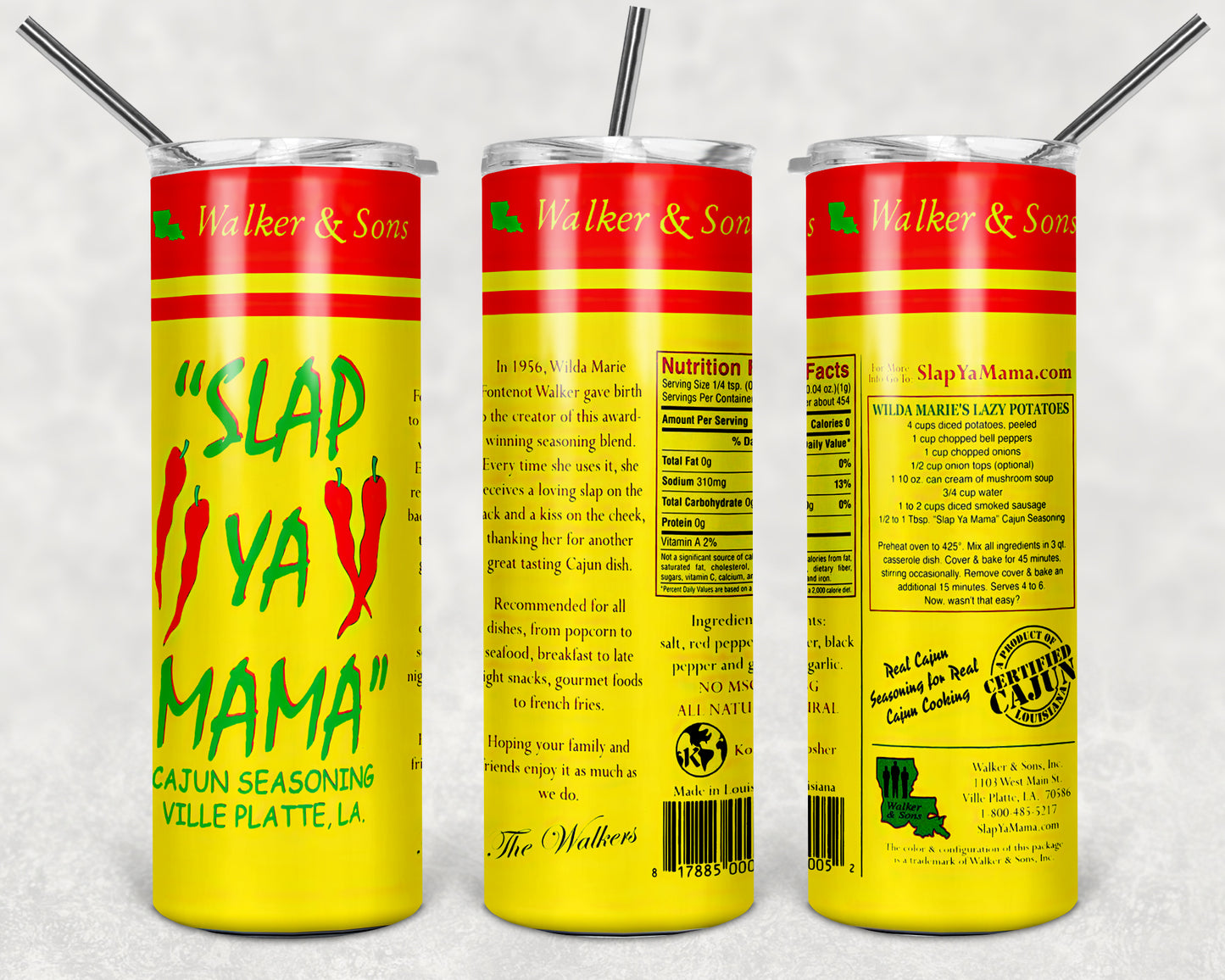 Slap Ya Mama 20oz Skinny Tumbler – Insulated Stainless Steel with Straws & Brush