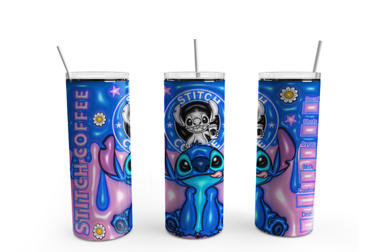 Stitch Coffee Inflated Style 20oz Skinny Tumbler – Insulated Stainless Steel with Straws & Brush