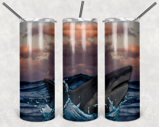 Sunset Shark 20oz Skinny Tumbler – Insulated Stainless Steel with Straws & Brush