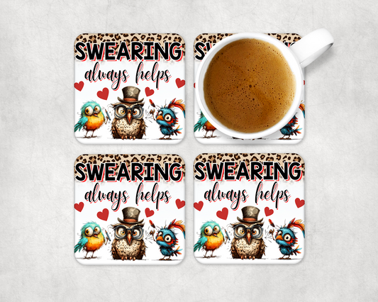 Set Of 4 Coasters Swearing Helps – Absorbent Coaster with Non-Slip Backing