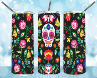 Dia De Los Muertos 20oz Skinny Tumbler – Insulated Stainless Steel with Straws & Brush
