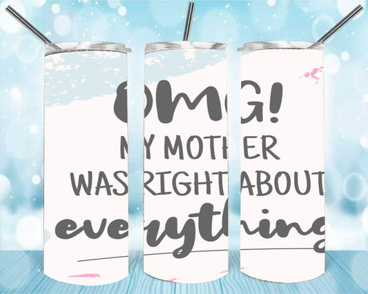 Mom New Best 20oz Skinny Tumbler – Insulated Stainless Steel with Straws & Brush