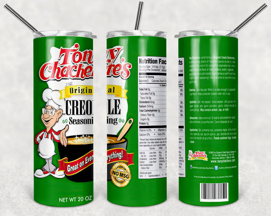 Tony'S Seasoning 20oz Skinny Tumbler – Insulated Stainless Steel with Straws & Brush