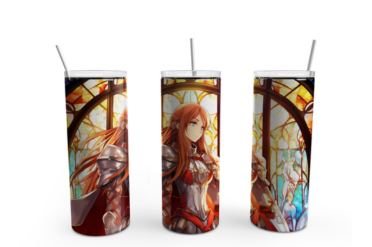 Anima Woman Stain Glass 20oz Skinny Tumbler – Insulated Stainless Steel with Straws & Brush